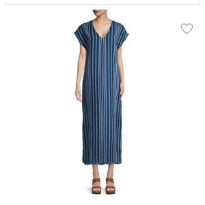 Linen Striped Midi Shift Dress